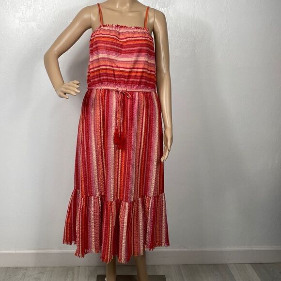Greylin Cotton Striped Boho Fringe Midi Sundress - Picture 1 of 11